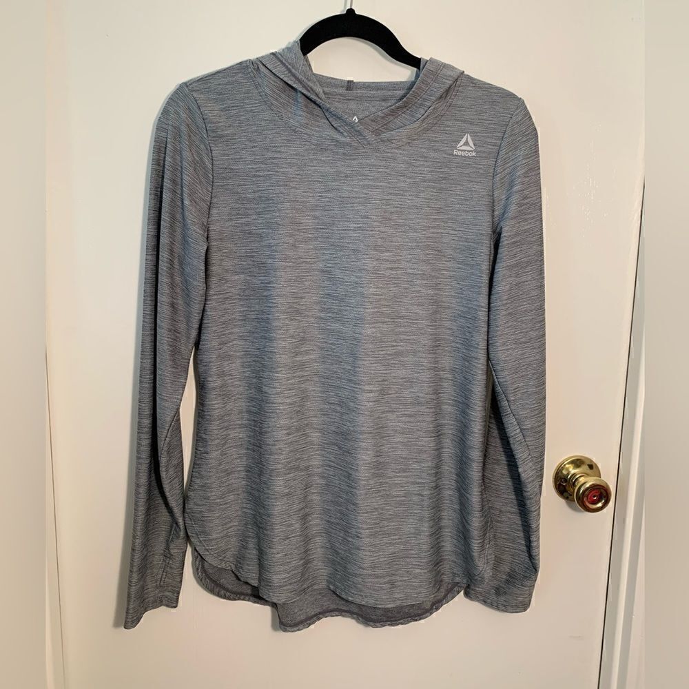 Reebok EUC gray space dye hooded long sleeve shirt Size Medium - Picture 1 of 6